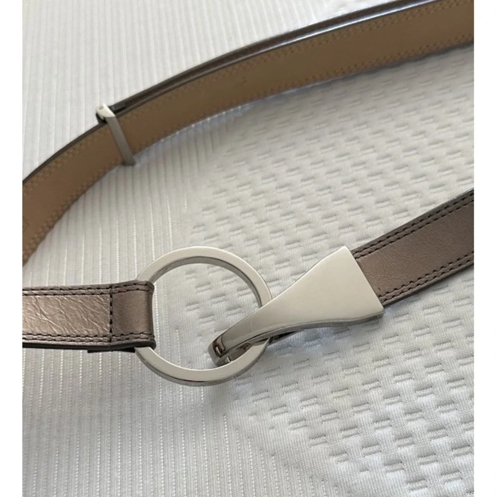 WCM Genuine Leather Belt Metallic Bronze One Size Adjustable Round Silver Buckle